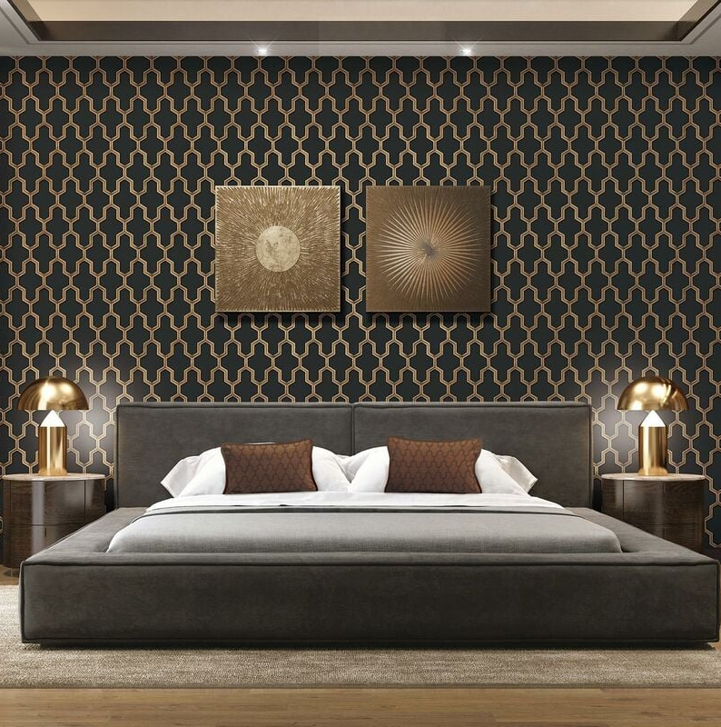 Debona Fabric Touch Wallpaper - Black/Gold - Image 2