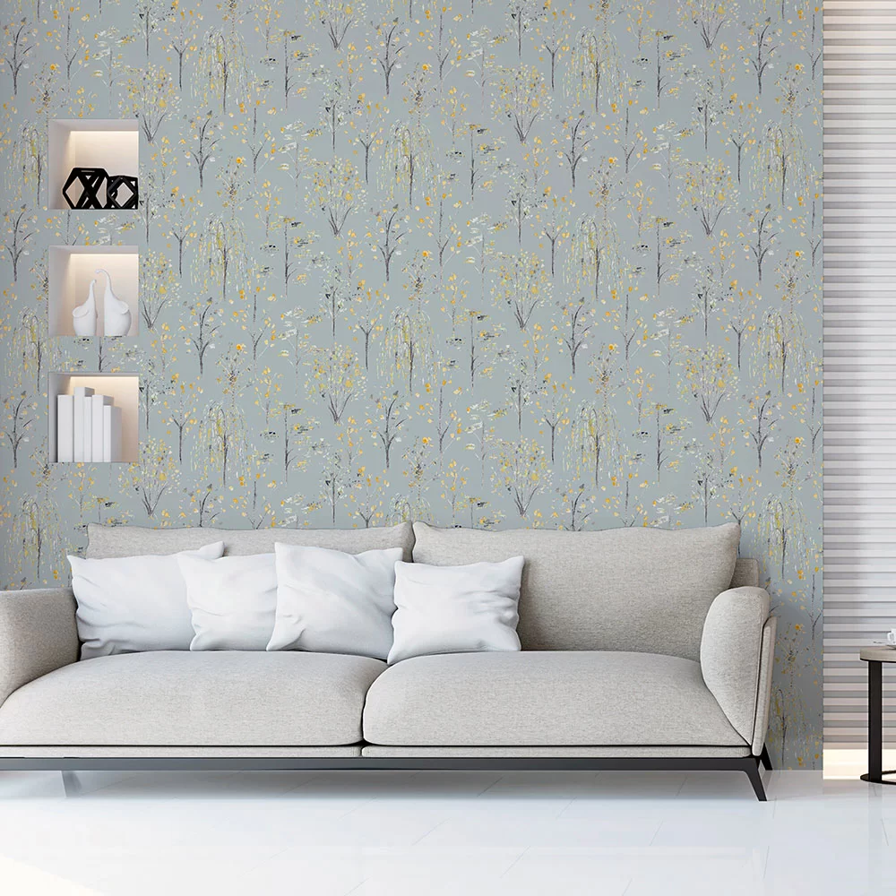 Arthouse Watercolour Tree Wallpaper - Grey/Ochre - Image 2