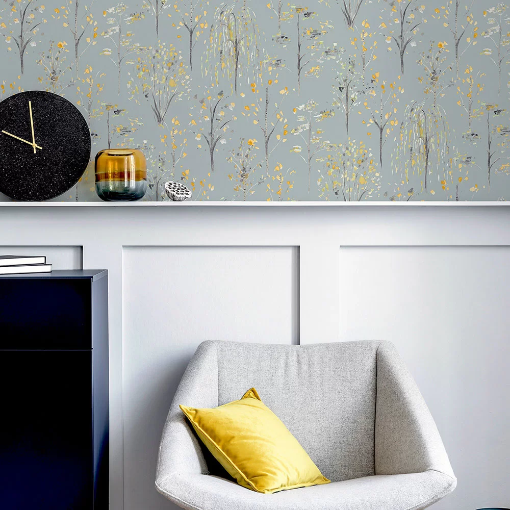 Arthouse Watercolour Tree Wallpaper - Grey/Ochre - Image 3