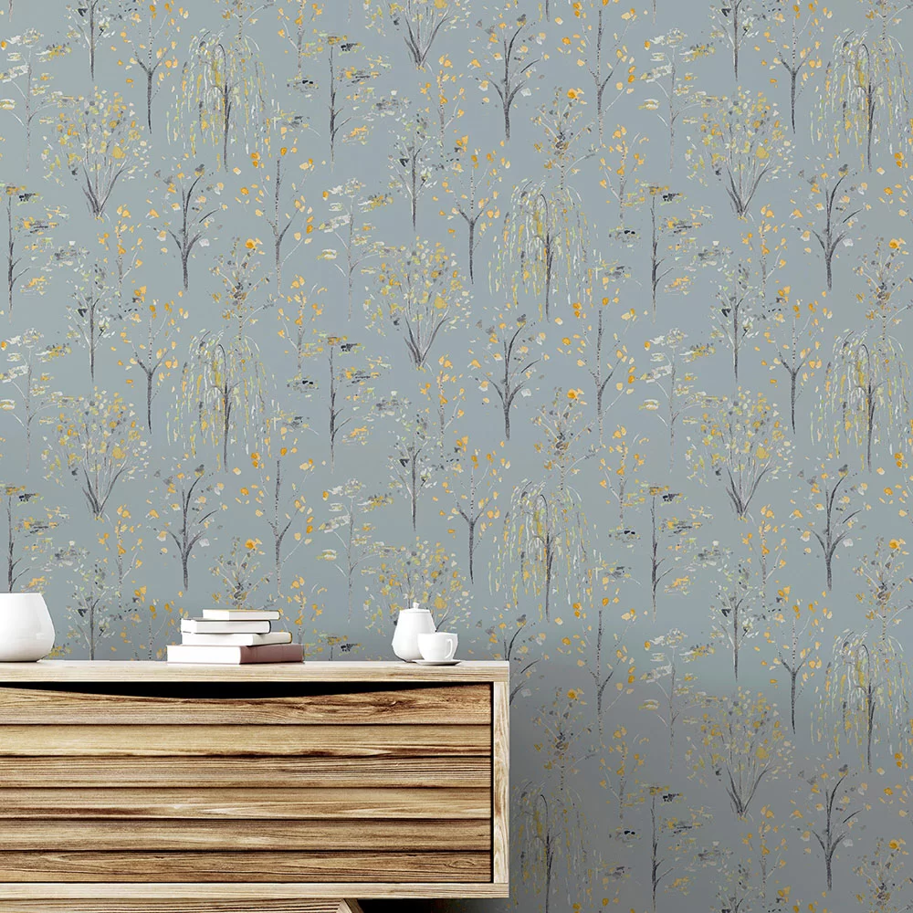 Arthouse Watercolour Tree Wallpaper - Grey/Ochre - Image 4